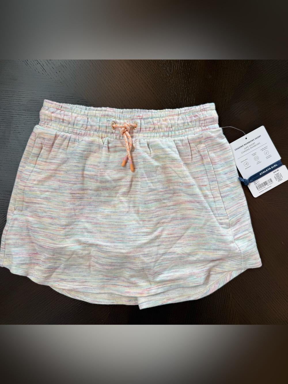 Athleta Girls' Pastel Multicolor Striped Skort with Peach Drawstring